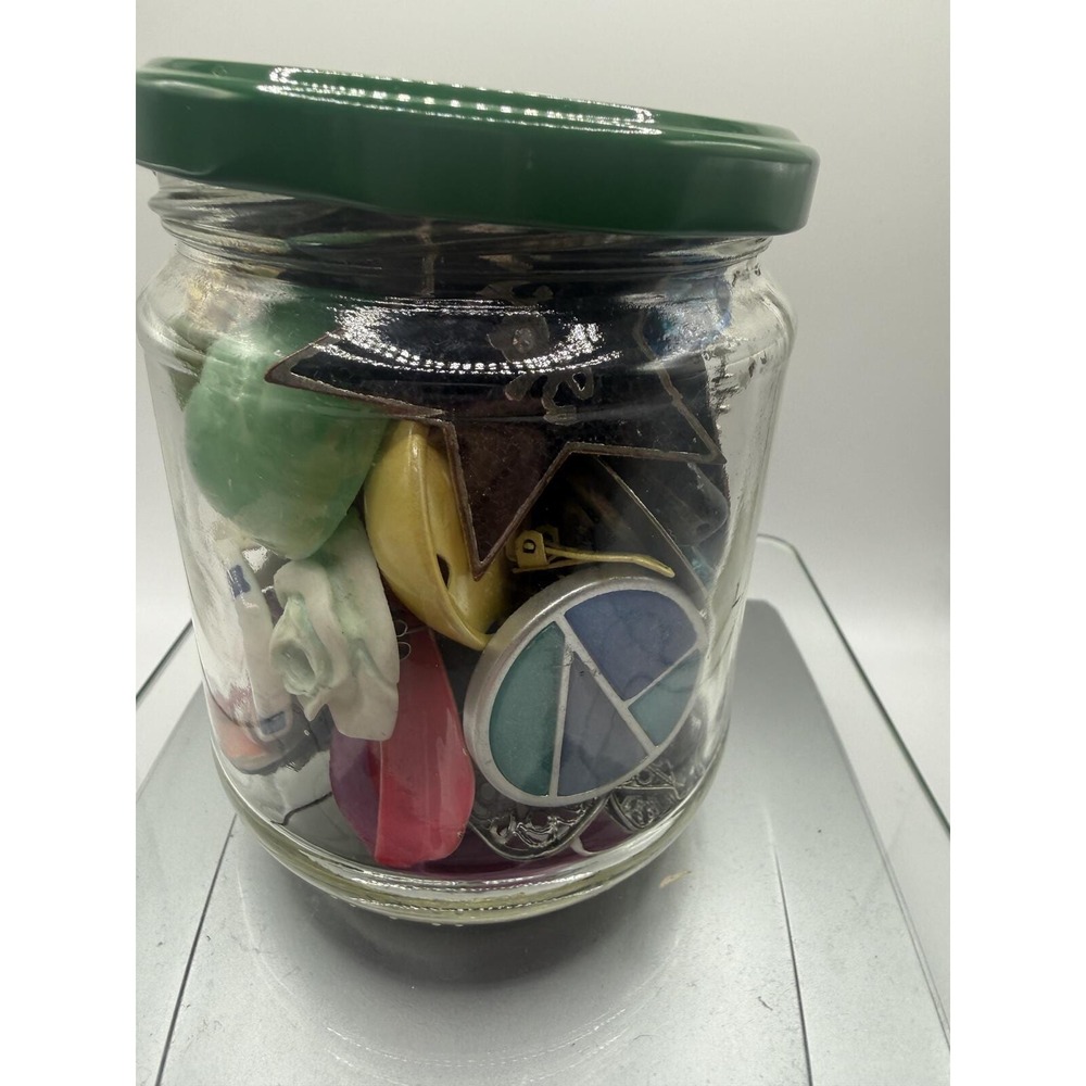 Mixed Vintage Buttons and Charms in Glass Jar